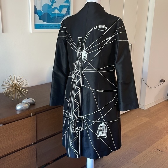 Couture 100% silk hand drawn coat 🧥 black double zipper - Picture 11 of 12